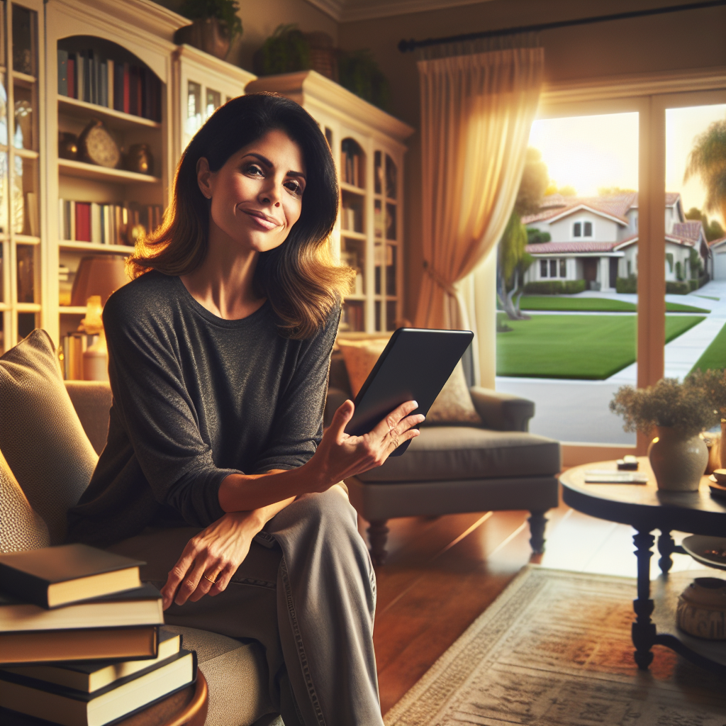 A person in a suburban home notarizing documents online, illustrating the convenience for those without easy transportation