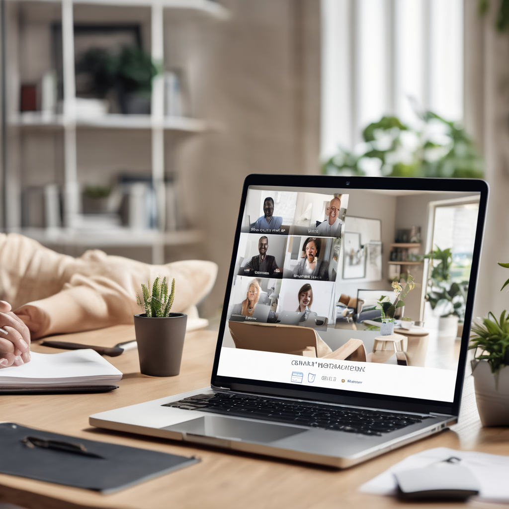 A modern digital workspace showing a client connecting with a notary online.