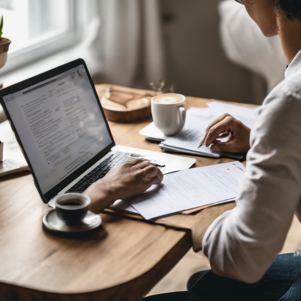 A person using a laptop at home for remote notarization.
