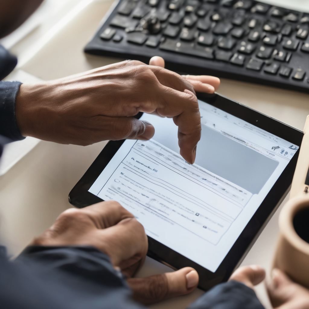 A person using a tablet for online notarization
